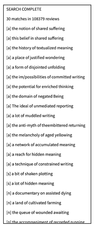 Screenshot of list of search results